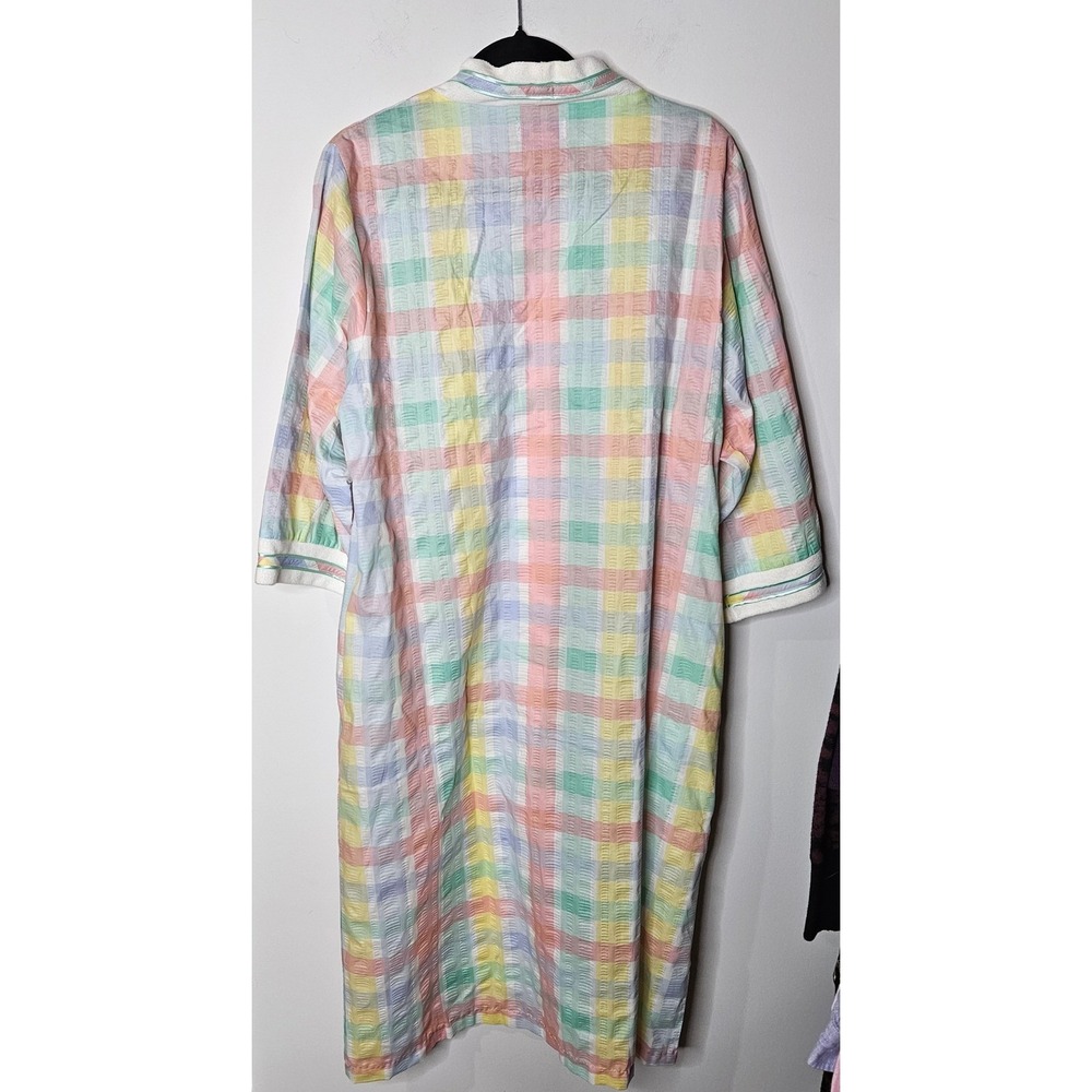 Leisure Life Vermont Country Store Pastel Plaid Seersucker Zip Front Robe L NEW - Picture 4 of 5